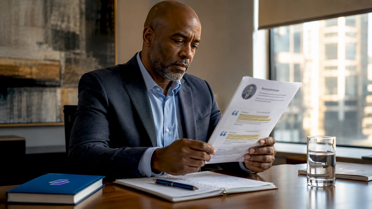 Recruiter reading testimonial on resume