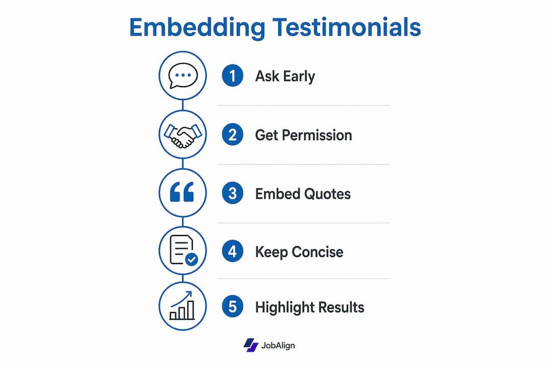 Infographic of testimonial best practices in freelancer resumes